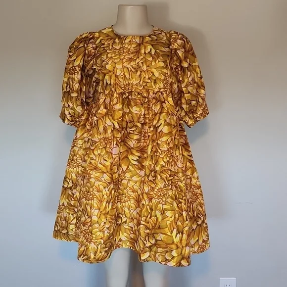 Kika Vargas X Target Dresses | Kika Vargas X Target Gold Floral Puffy Sleeve Full Mini Dress-Xs | Color: Gold | Size: Xs | Ritzirepeats's Closet Kika Vargas X Target Dresses | Kika Vargas X Target Gold Floral Puffy Sleeve Full Mini Dress-Xs | Color: Gold | Size: Xs | Ritzirepeats's Closet